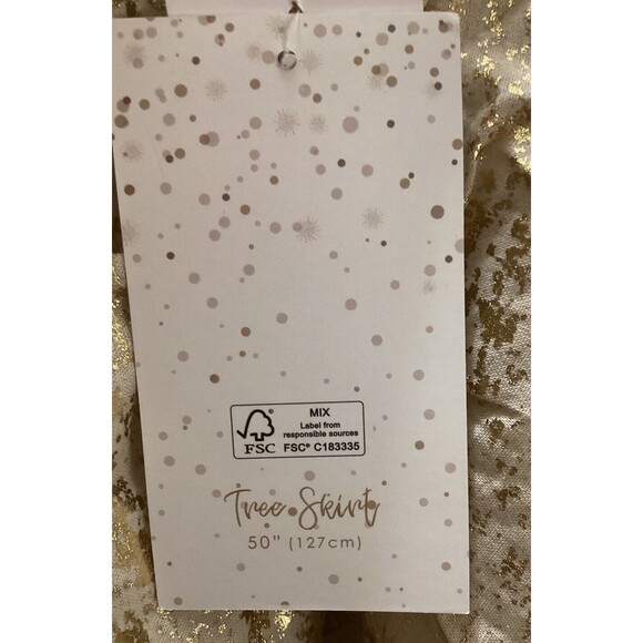 NICOLE MILLER Christmas Tree Skirt Gold & White Buttons & Ruffle 50” New W/Tags - Picture 6 of 13
